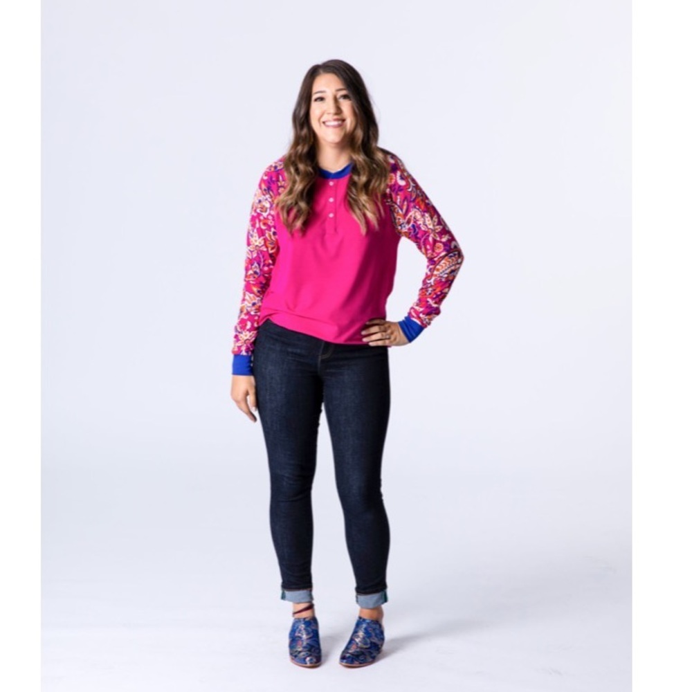 Red, Pink, and Green Rose Pattern Unisex Henley Top | LuLaRoe Mark - Picture 10 of 10